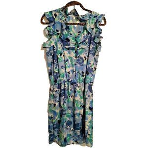 Collective Concepts Ruffle  Sleeve Floral Dress Blue / White Medium